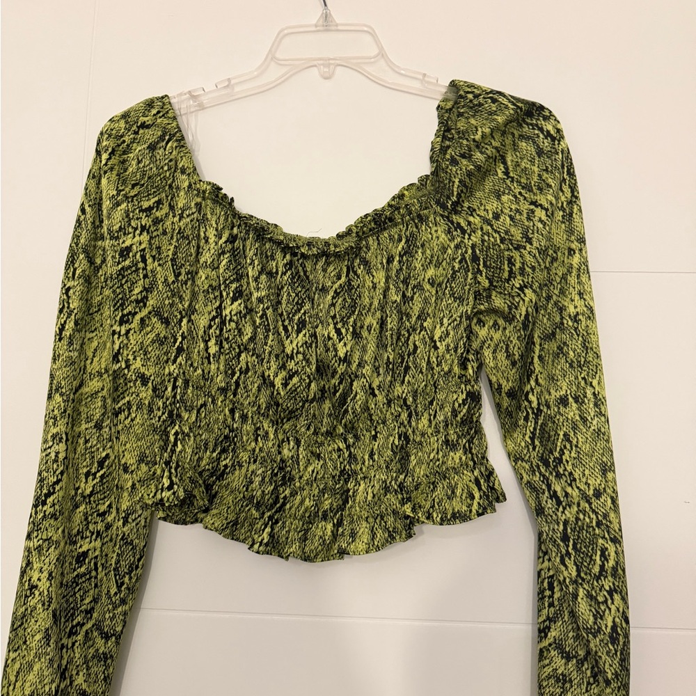 Bar III Lime Snake Print Women's Blouse